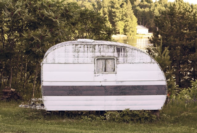 A dilapidated caravan